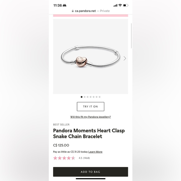 COPY - PANDORA Moments Heart Clasp Snake Chain Bracelet - Picture 3 of 3